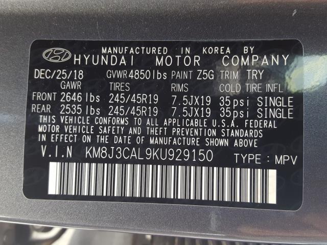 Photo 9 VIN: KM8J3CAL9KU929150 - HYUNDAI TUCSON LIM 