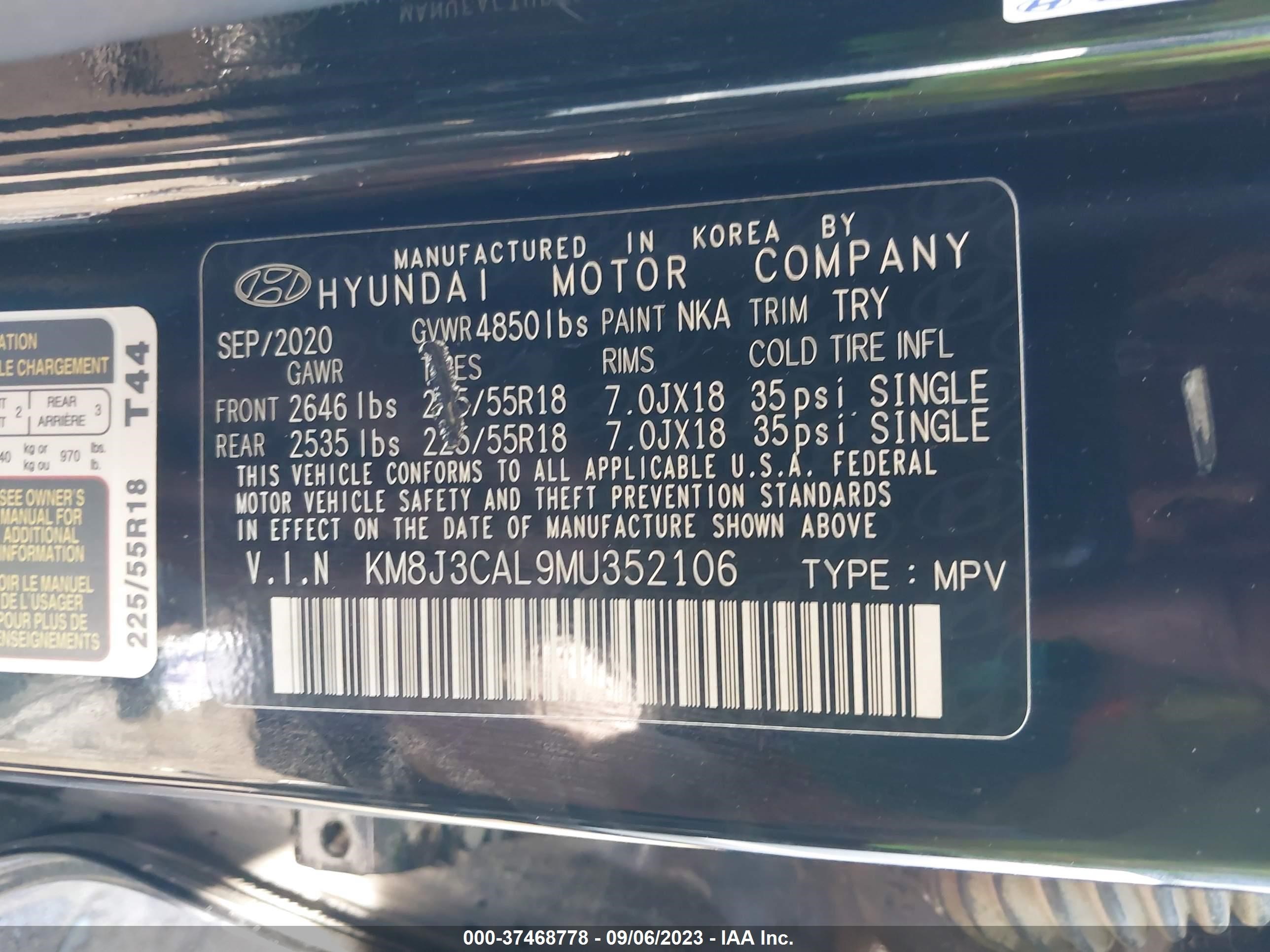 Photo 8 VIN: KM8J3CAL9MU352106 - HYUNDAI TUCSON 