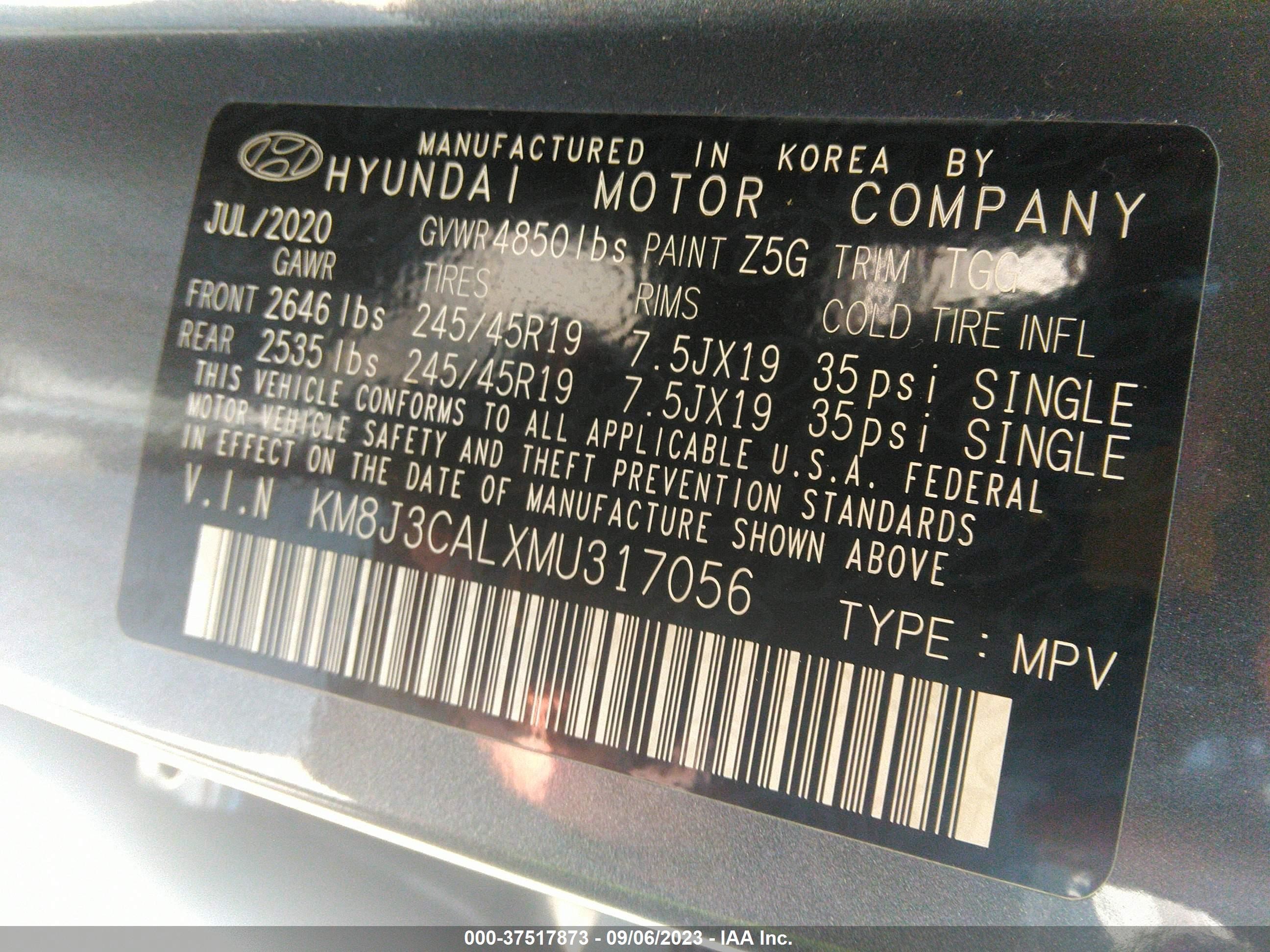 Photo 8 VIN: KM8J3CALXMU317056 - HYUNDAI TUCSON 