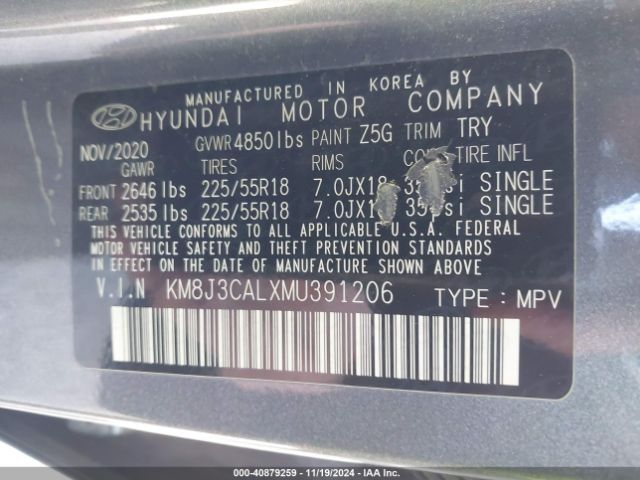 Photo 8 VIN: KM8J3CALXMU391206 - HYUNDAI TUCSON 