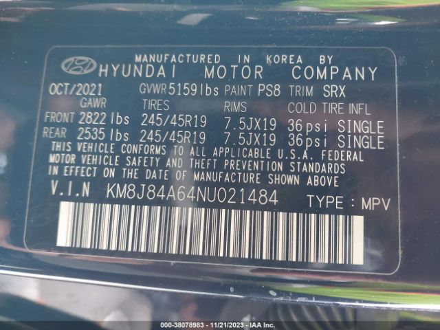 Photo 8 VIN: KM8J84A64NU021484 - HYUNDAI NEXO 