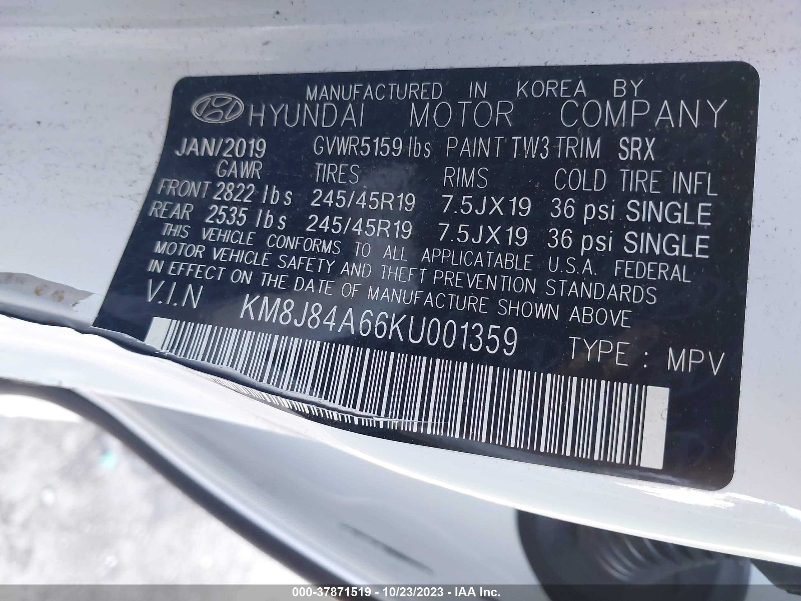 Photo 8 VIN: KM8J84A66KU001359 - HYUNDAI NULL 