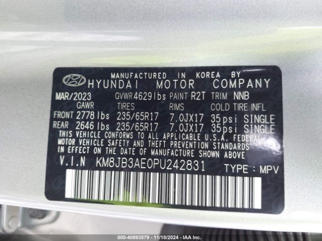 Photo 8 VIN: KM8JB3AE0PU242831 - HYUNDAI TUCSON 