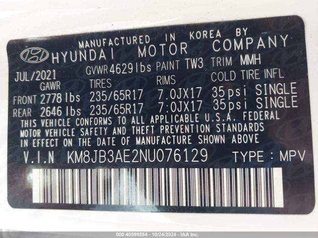 Photo 8 VIN: KM8JB3AE2NU076129 - HYUNDAI TUCSON 