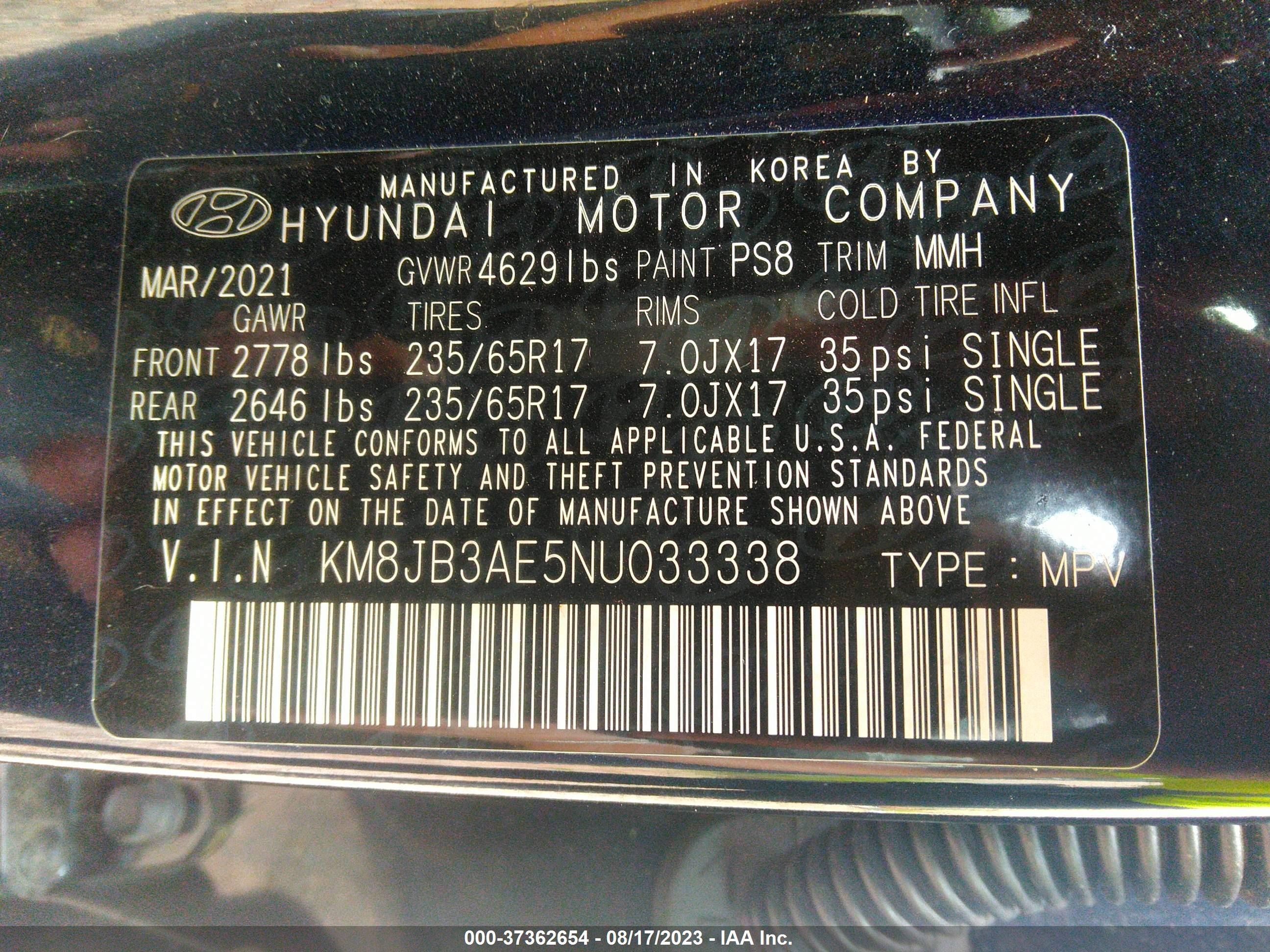 Photo 8 VIN: KM8JB3AE5NU033338 - HYUNDAI TUCSON 