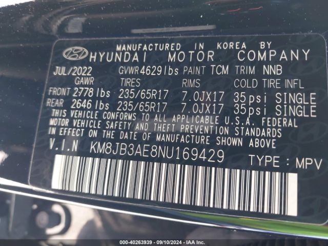 Photo 8 VIN: KM8JB3AE8NU169429 - HYUNDAI TUCSON 