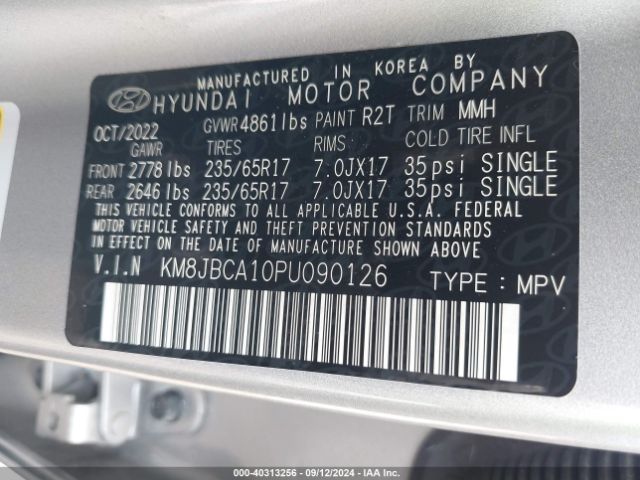 Photo 8 VIN: KM8JBCA10PU090126 - HYUNDAI TUCSON 