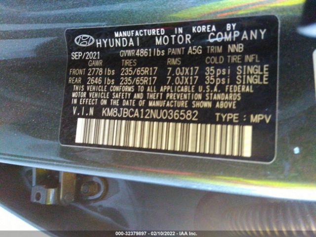 Photo 8 VIN: KM8JBCA12NU036582 - HYUNDAI TUCSON HYBRID 