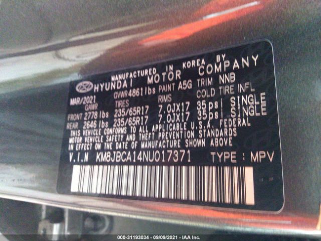 Photo 8 VIN: KM8JBCA14NU017371 - HYUNDAI TUCSON HYBRID 