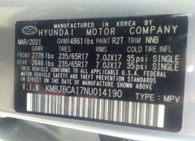 Photo 8 VIN: KM8JBCA17NU014190 - HYUNDAI TUCSON HYBRID 