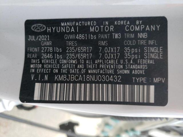 Photo 9 VIN: KM8JBCA18NU030432 - HYUNDAI TUCSON BLU 