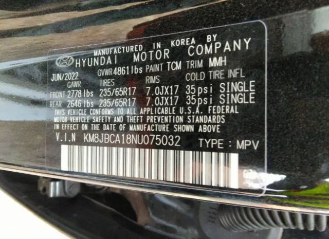 Photo 8 VIN: KM8JBCA18NU075032 - HYUNDAI TUCSON HYBRID 