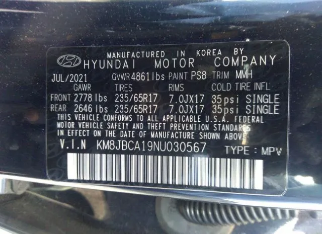 Photo 8 VIN: KM8JBCA19NU030567 - HYUNDAI TUCSON HYBRID 