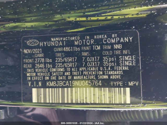 Photo 8 VIN: KM8JBCA19NU045764 - HYUNDAI TUCSON HYBRID 