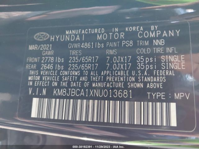 Photo 8 VIN: KM8JBCA1XNU013681 - HYUNDAI TUCSON HYBRID 