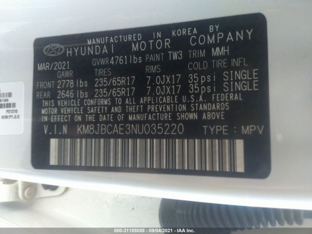 Photo 8 VIN: KM8JBCAE3NU035220 - HYUNDAI TUCSON 