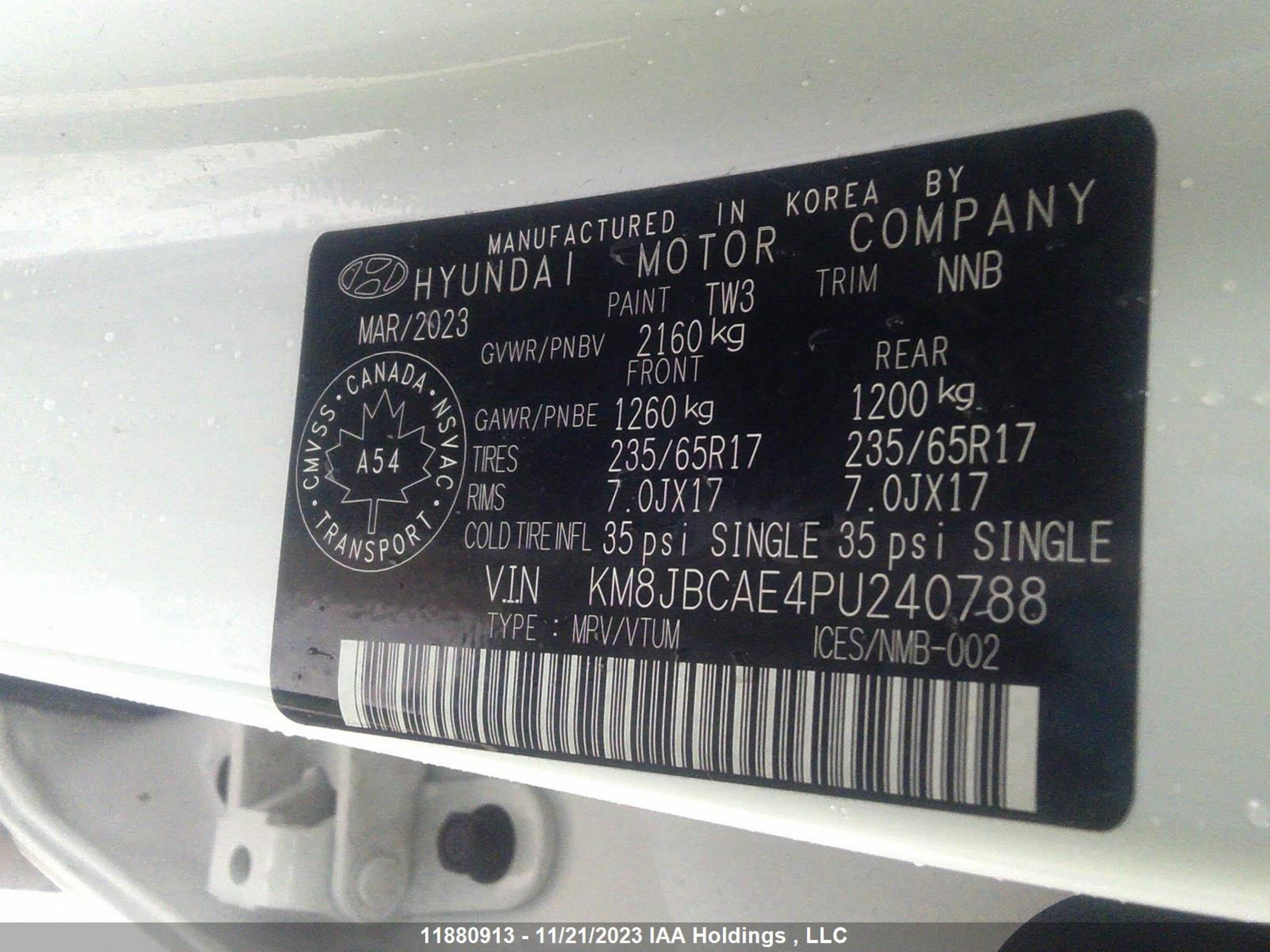 Photo 8 VIN: KM8JBCAE4PU240788 - HYUNDAI TUCSON 