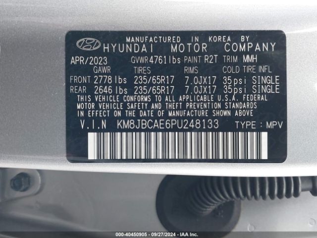 Photo 8 VIN: KM8JBCAE6PU248133 - HYUNDAI TUCSON 