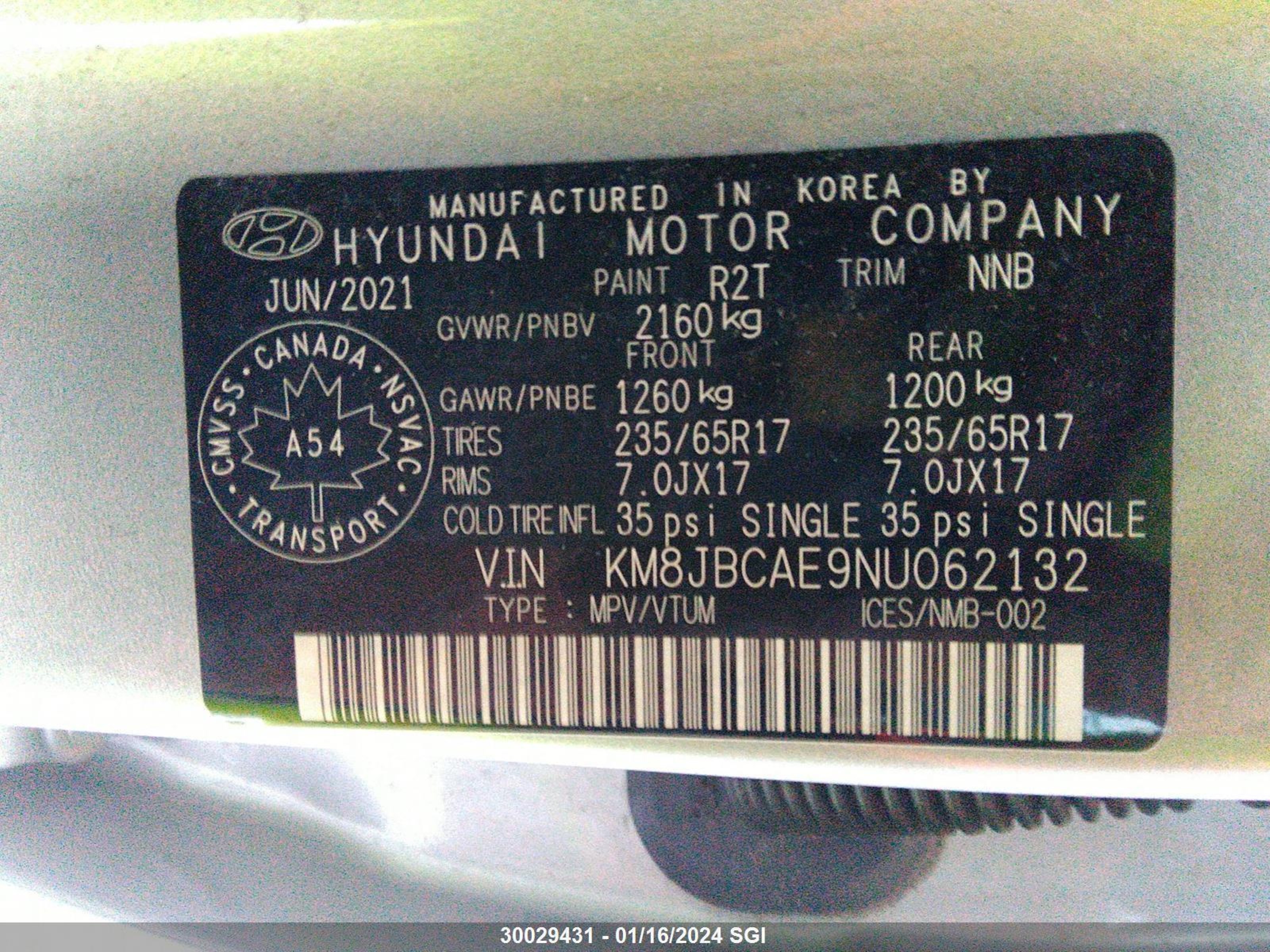 Photo 6 VIN: KM8JBCAE9NU062132 - HYUNDAI TUCSON 