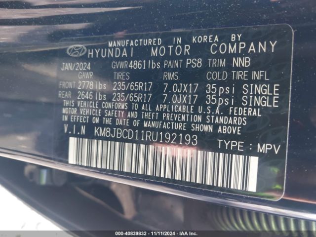 Photo 8 VIN: KM8JBCD11RU192193 - HYUNDAI TUCSON 