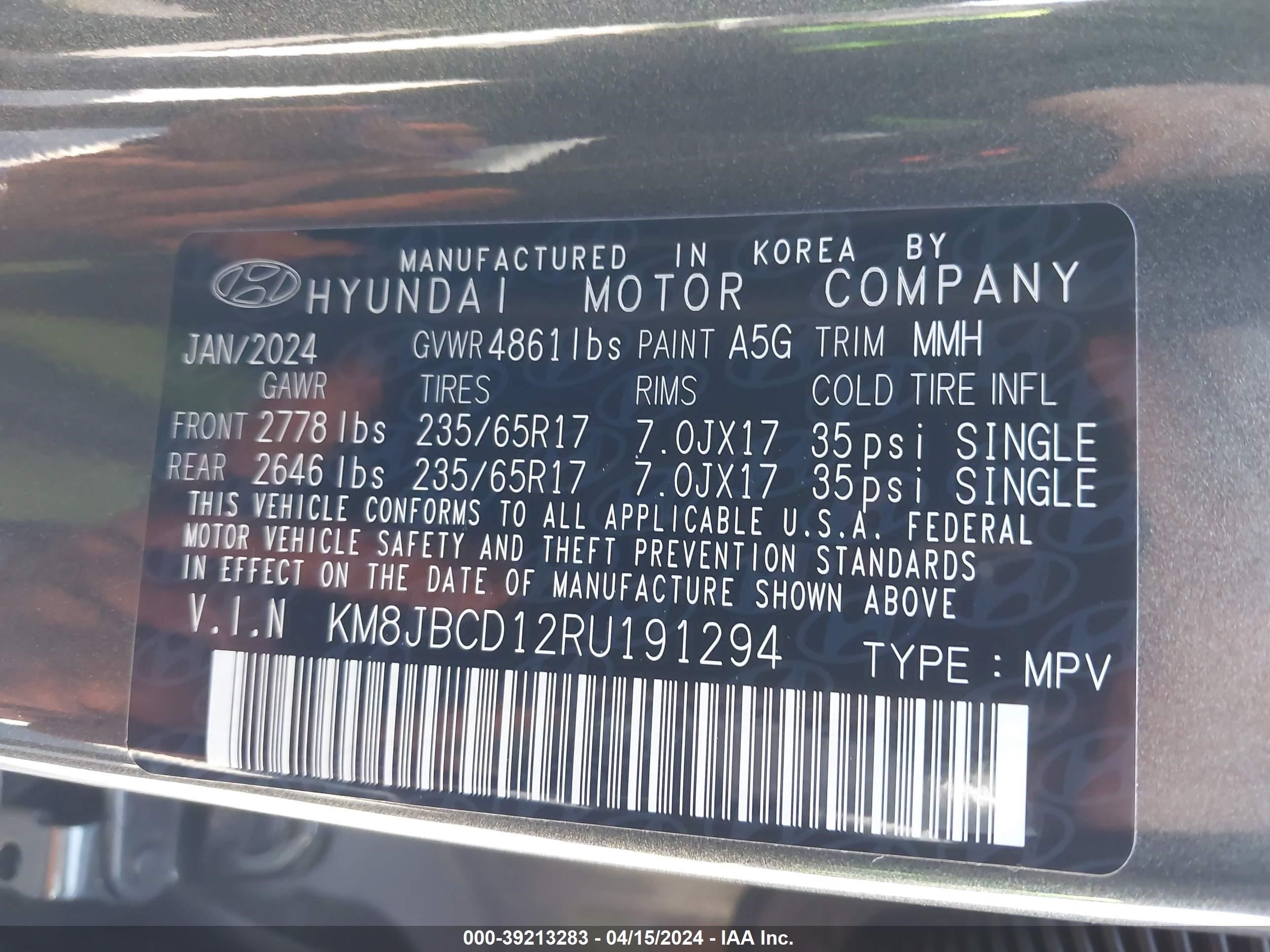 Photo 4 VIN: KM8JBCD12RU191294 - HYUNDAI TUCSON 