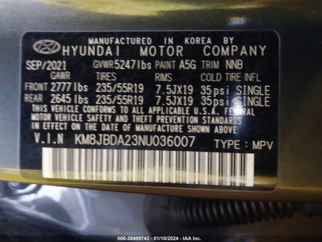 Photo 8 VIN: KM8JBDA23NU036007 - HYUNDAI TUCSON PLUG-IN HYBRID 