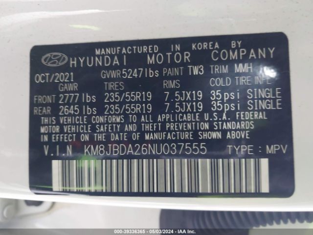 Photo 8 VIN: KM8JBDA26NU037555 - HYUNDAI TUCSON PLUG-IN HYBRID 