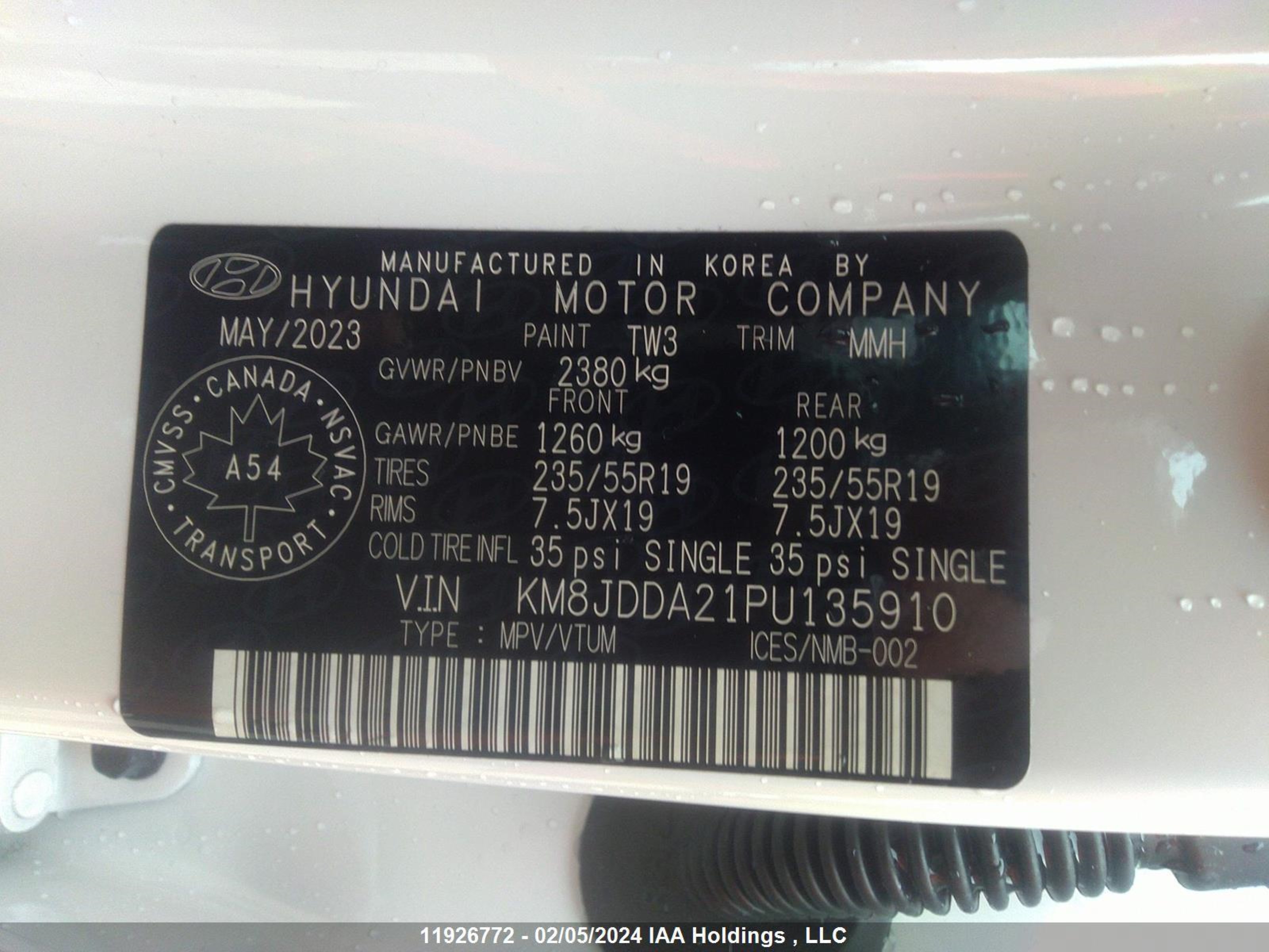 Photo 8 VIN: KM8JDDA21PU135910 - HYUNDAI NULL 