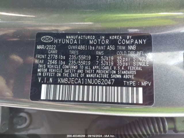 Photo 8 VIN: KM8JECA11NU062047 - HYUNDAI TUCSON 