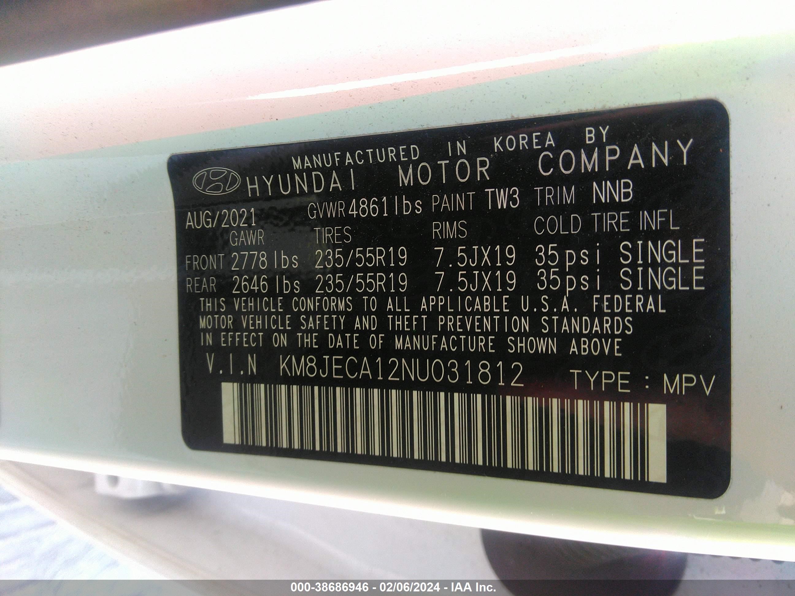 Photo 8 VIN: KM8JECA12NU031812 - HYUNDAI TUCSON 