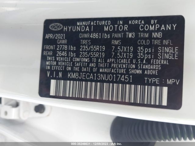 Photo 8 VIN: KM8JECA13NU017451 - HYUNDAI TUCSON HYBRID 