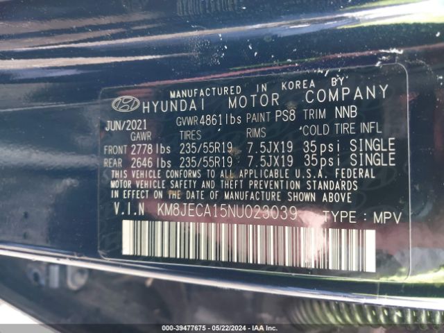 Photo 8 VIN: KM8JECA15NU023039 - HYUNDAI TUCSON HYBRID 