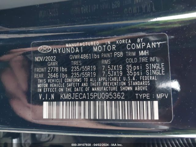 Photo 8 VIN: KM8JECA15PU095362 - HYUNDAI TUCSON HYBRID 