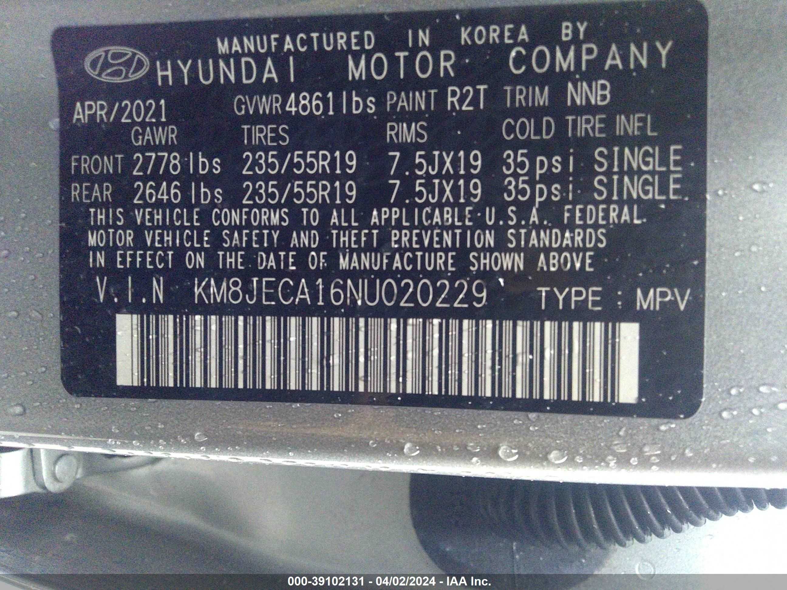 Photo 8 VIN: KM8JECA16NU020229 - HYUNDAI TUCSON 