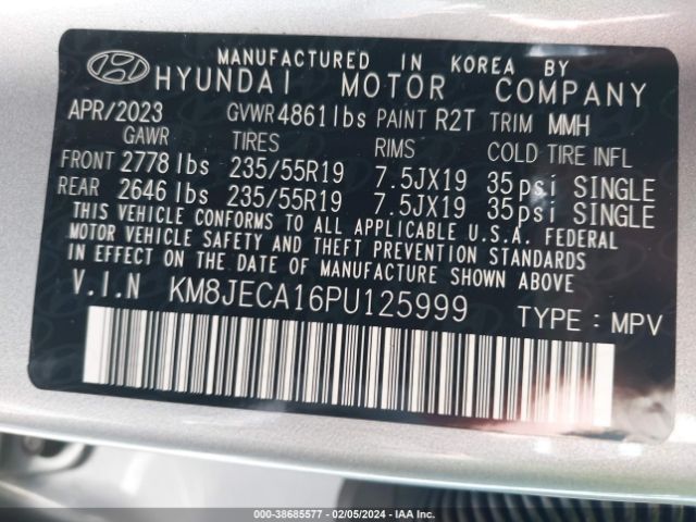 Photo 8 VIN: KM8JECA16PU125999 - HYUNDAI TUCSON HYBRID 