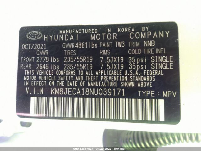 Photo 8 VIN: KM8JECA18NU039171 - HYUNDAI TUCSON HYBRID 