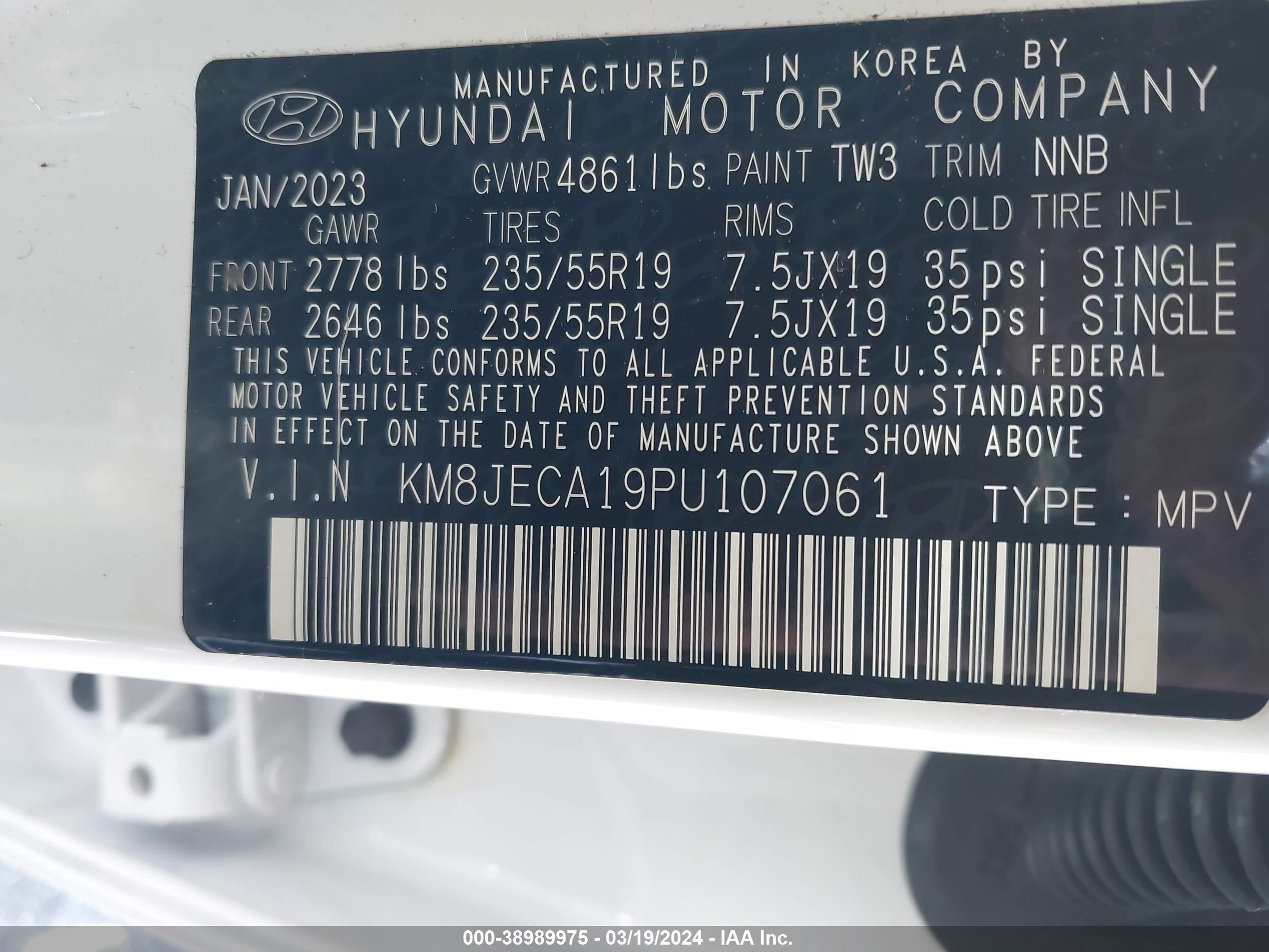 Photo 8 VIN: KM8JECA19PU107061 - HYUNDAI TUCSON 