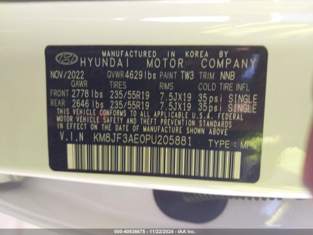 Photo 8 VIN: KM8JF3AE0PU205881 - HYUNDAI TUCSON 