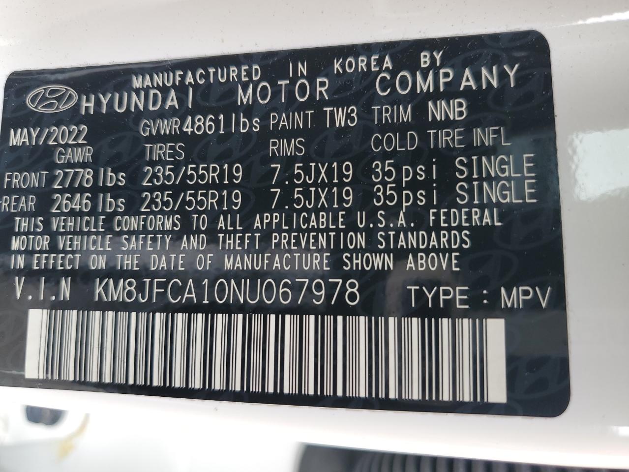 Photo 12 VIN: KM8JFCA10NU067978 - HYUNDAI TUCSON 