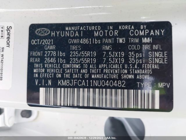 Photo 8 VIN: KM8JFCA11NU040482 - HYUNDAI TUCSON HYBRID 