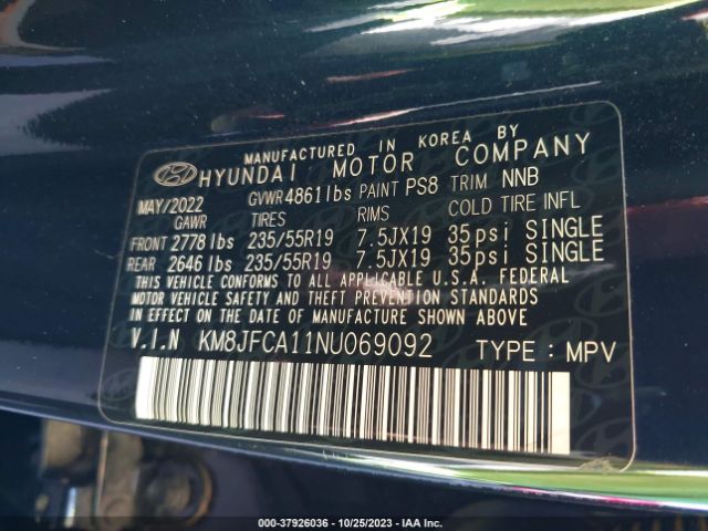 Photo 8 VIN: KM8JFCA11NU069092 - HYUNDAI TUCSON HYBRID 