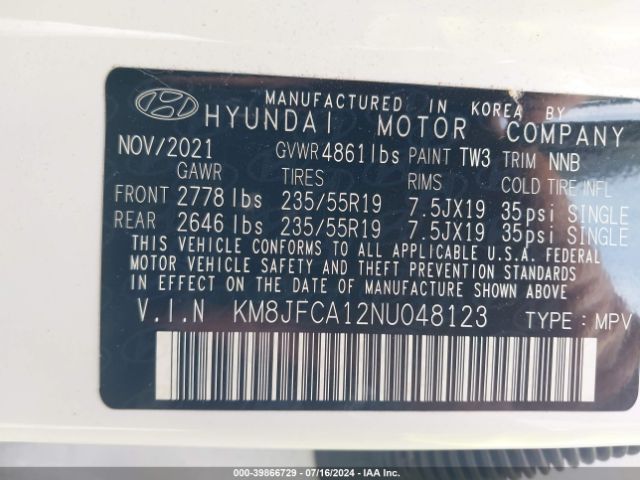 Photo 8 VIN: KM8JFCA12NU048123 - HYUNDAI TUCSON 