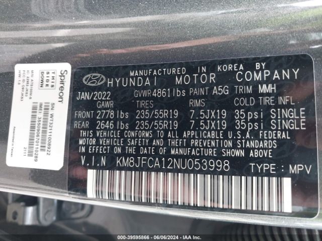 Photo 8 VIN: KM8JFCA12NU053998 - HYUNDAI TUCSON HYBRID 