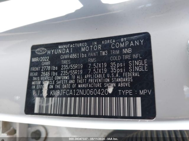 Photo 8 VIN: KM8JFCA12NU060420 - HYUNDAI TUCSON HYBRID 