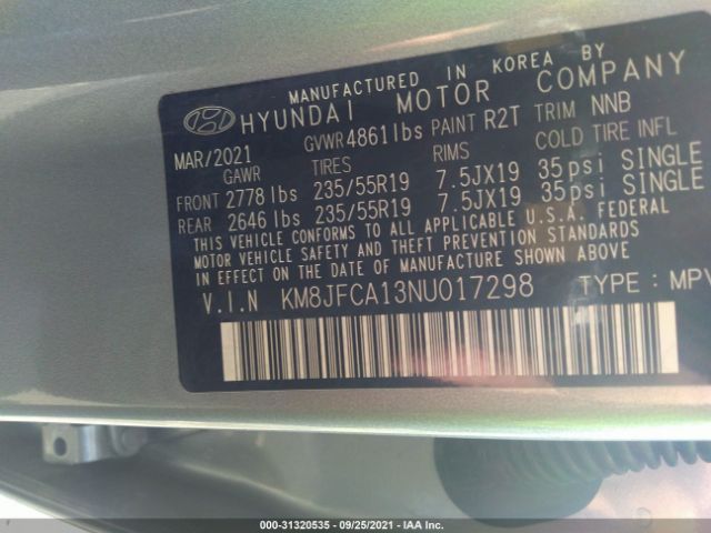 Photo 8 VIN: KM8JFCA13NU017298 - HYUNDAI TUCSON HYBRID 