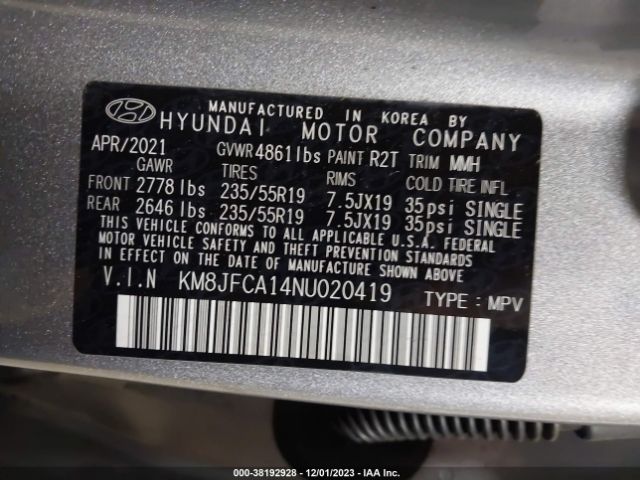 Photo 8 VIN: KM8JFCA14NU020419 - HYUNDAI TUCSON HYBRID 