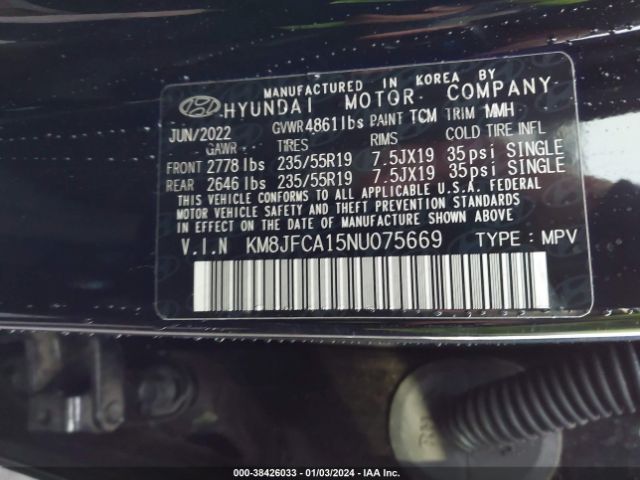 Photo 8 VIN: KM8JFCA15NU075669 - HYUNDAI TUCSON HYBRID 