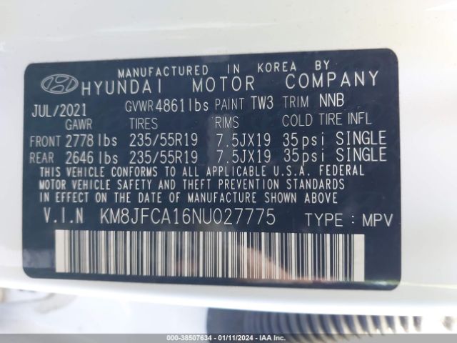 Photo 8 VIN: KM8JFCA16NU027775 - HYUNDAI TUCSON HYBRID 