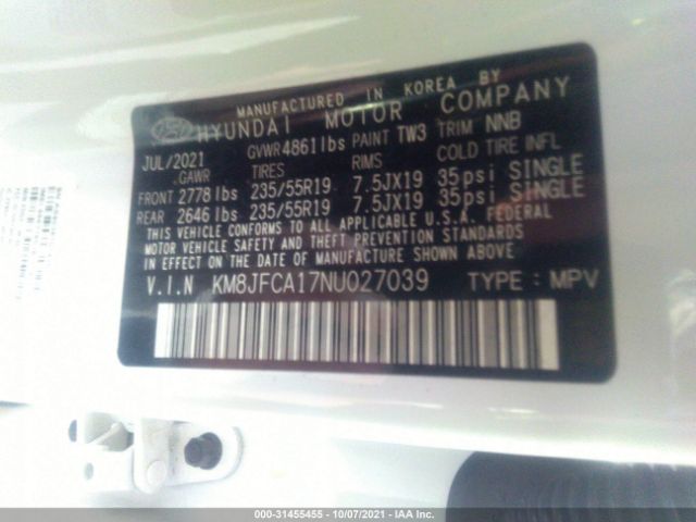 Photo 8 VIN: KM8JFCA17NU027039 - HYUNDAI TUCSON HYBRID 