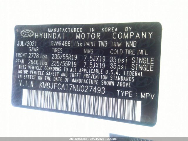 Photo 8 VIN: KM8JFCA17NU027493 - HYUNDAI TUCSON HYBRID 